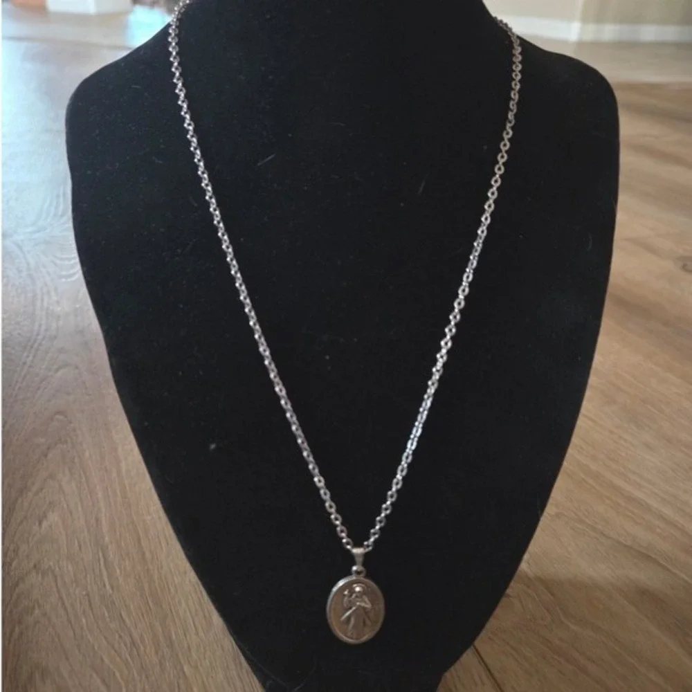 Divine Mercy Pendant Necklace Silver Tone Jesus I Trust In‎ You Italy Medal
